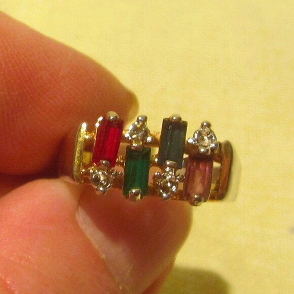 VTG 18KT GOLD ELECTROPLATED MULTISTONE RING - Picture 1 of 4